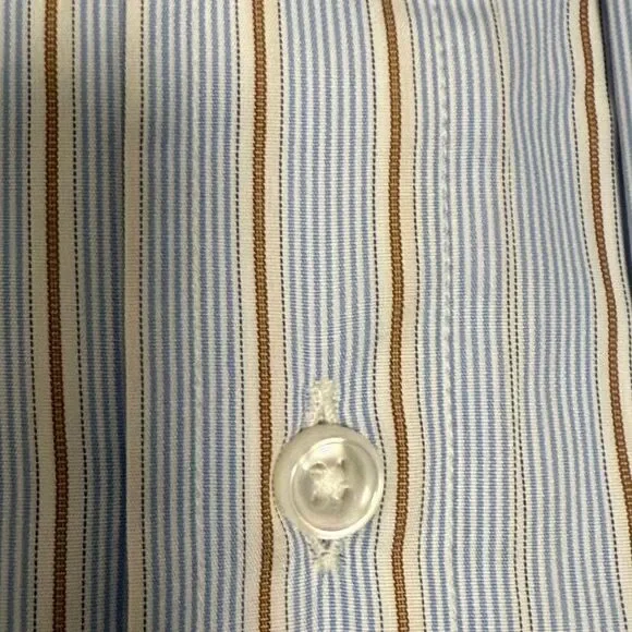 NWT Zanella Mens Shirt Blue Tan Stripe Long Sleeve Button Up w/French Cuff. - Picture 5 of 10